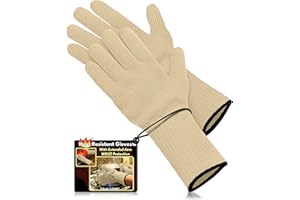 Medipaq® Long Wrist Protect Heat Proof Gloves (1x PAIR) - BBQ Gloves Heat Resistant - Oven Gloves Heat Resistant - Oven Gloves with Fingers - Heat Resistant Gloves - Cream