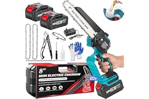 Mini Motosega a Batteria Fiutazge, Motosega a Batteria 8 Pollici, con 2 Batterie da 4000mAh, Sega a Batteria per Potatura con Pompetta Olio e Tendicatena Senza Attrezzi (Blu)