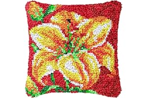 LDFHOIN Kit de crochets à nouer soi-même - Coussin à nouer soi-même - 43 x 43 cm - Motif fleur