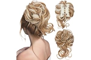 SEGOHAIR Messy Bun Hair Piece Claw Clip Synthetic Tousled Hair Bun, Elastic Hair Donuts for Buns Scrunchy Fluffy Natural Curly Hair Scrunchies for Women Easy Bun Hairpiece Light Brown & Light Gold