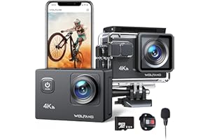 WOLFANG Action Camera GA100 with 32GB microSDXC Memory Card 4K 30FPS 20MP Underwater Camera Waterproof 40M, WiFi Videocamera with Dual Mic, 170° Wide Angle, EIS Anti-shake, Various Accessories