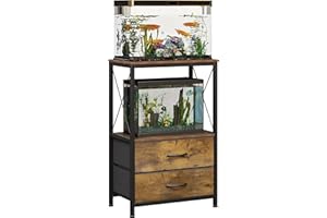 Welfuturer 10 Gallon Aquarium Stand with 2-Tier Shelf Fish Tanks Stands with 2 Drawers Metal Frame Heavy Duty Reptile TurtleTank Stand with Storage for Living Room Brown