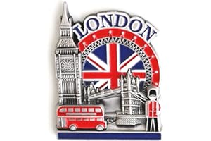 ‎DESIGNO Kühlschrankmagnet mit Städtemotiv, z. B. Venedig, Paris, Rom, Prag, Amsterdam, Barcelona, Dubai, Thailand, aus Metall, tolles Souvenir, schöner Dekoartikel, metall, Silber London