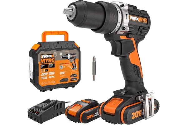 WORX Perceuse à Percussion sans Fil 20V WX352, Couple Max de 60Nm, Mandrin ⌀13mm, Moteur Brushless, 2 Vitesses Variables, Avec 2 Batteries 2Ah, Chargeur et Accessoires