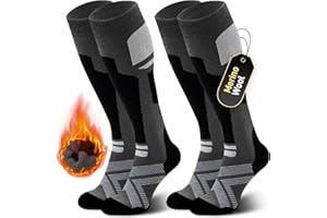 Niorasen Merino Wool Ski Socks Men Unisex, 2 Pairs Thermal Knee-High Socks for Winter, Full Cushion Thick Socks, Skiing, Snowboarding, Outdoor Sports, Hunting, Hiking