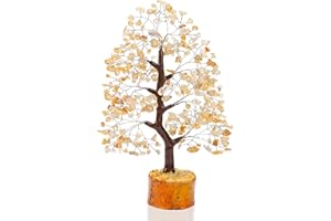 Crocon Citrine Gemstone Tree Feng Shui Figurine Money Bonsai Chakra Balancing Good Luck Reiki Healing Crystals Decoration Ornament Sculpture Prosperity Table Decor Gift Size 10-12"