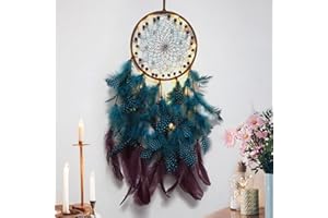 Hongyans Atrapasueños LED con Plumas Hecho a Mano Dream Catcher Adornos Colgar Pared para Decoración Hogar Dormitorio Boda Habitación Infantil Niñas Regalo de Cumpleaños