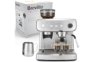 Breville Barista Max Machine à café/machine à expresso | Semi-automatique avec moulin broyeur à grain intégré, buse à vapeur pour faire mousser le lait & pompe italienne de 15 bars [VCF126X]