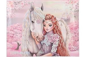 Depesche 13613 TOPModel Viva Violet - Schreibwaren Box in Rosa, mit Model Motiv, Pferd und Blumen, inkl. Papier, Bleistiften, Radiergummi, Lineal uvm.