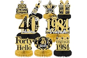 YOMOVER Deko 40 Geburtstag Mann–9Stück Deko 40. Geburtstag Frauen Männer Schwarz und Goldfarbene 40 Geburtstag Tischdeko für Geburtstag Männer Wabenmuster Jahrgang 1984 Geburtstag Tischdeko