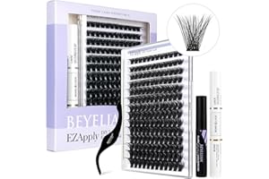 BEYELIAN Sztuczne rzęsy kępki, zestaw do przedłużania rzęs 168 sztuk D + Curl DIY sztuczne rzęsy do użytku domowego (56D)