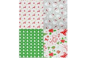 LZRINUE 20 Feuilles de Papier de Soie pour Emballage Cadeau de Noël - 50 x 35 cm, 4 Motifs, pour Bricolage