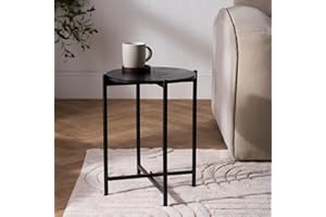OHS Black Marble Side Table for Living Room, Round Coffee Table with Sturdy Metal Frame Decorative Small End Tables Nightstand Bedside Tables for Bedroom Office