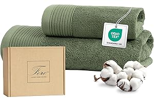 Ferò Set Asciugamani Bagno di Lusso 2 Pezzi, OEKO-TEX 100% Cotone Premium 550 g/m², Ultra Morbido e Assorbente, Design Italiano, Coppia Asciugamani Viso e Bidet, Asciugamano 50x100, 50x30 cm, Verde
