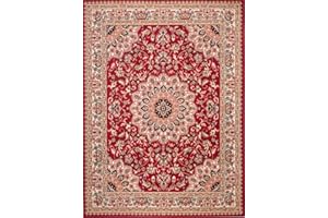 Mazovia Alfombra Moderna - Diseño Oriental de Salón Grande de Pelo Corto - Alfombras de Habitación de Matrimonio, Dormitorio y Comedor - Rojo 200 x 300 cm
