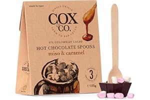 COX & CO Cox&Co. Caramel & Miso Hot Chocolate Spoons | 47% premium Colombian Single Origin Chocolate | 3 x 45g Hot Chocolate sticks with marshmallows | Vegan Friendly