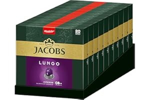 ‎JACOBS Jacobs Kaffeekapseln Lungo Intenso, Intensität 8/12, 10 x 20 Getränke, Nespresso* kompatible Kaffee Kapseln, 200 Kapseln