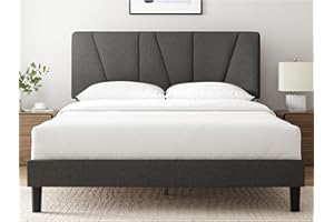 ZINUS Maya King Bed Frame with Headboard - 5ft (150 x 200 cm) - 11.8'' Height - Upholstered Bed Base - Wooden Slat Support - Easy Assembly - Dark Grey