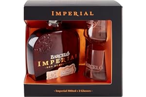 Ron Barceló Imperial – Idea Regalo, 2 Bicchieri da Degustazione e 1 Bottiglia di Rum Ambrato da 700 ml, Invecchiato Naturalmente fino a 10 anni, Rum Dominicano Pluripremiato