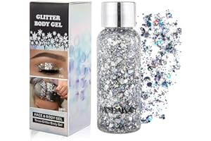 GL-Turelifes Mermaid Sequins Chunky Glitter Liquid Eyeshadow Glitter Body Gel Festival Glitter Cosmetic Face Hair Nails Makeup Long Lasting Sparkling 30g (01# Silver)