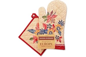 Maison d' Hermine Kalahari 100% bawełna zestaw rękawicy do piekarnika (19 cm x 33 cm) i łapek do garnków (20 cm x 20 cm) do grillowania | gotowania | pieczenia | kuchenki mikrofalowej | grillowanie | Święto Dziękczynienia / Boże Narodzenie