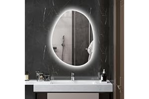 HOMCOM Miroir Salle de Bain avec éclairage LED 80 x 60 cm, Miroir Lumineux Mural asymétrique, Anti-buée, 3 Couleurs lumière, dimmable, mémoire, Interrupteur Tactile, Verre trempé, IP44, argenté