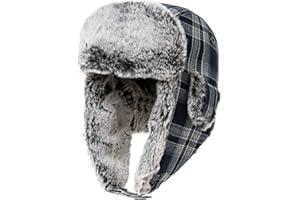 JEFF & AIMY Męska patchworkowa krata bawół w kratę sztuczne futro szalony bomberka pułapka ushanka rosyjski kapelusz dla mężczyzn kobiet nauszniki zimowa czapka myśliwska