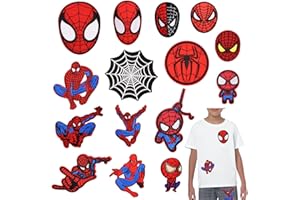 MODALI Flicken zum Aufbügeln Kinder Erwachsene, 15 Stück Spiderman Patches zum Aufnäher Set, Embroidered Iron on Patches DIY Accessories, Bügelbilder für Aufnähen oder Aufbügeln auf Kleidung, Kleid, Jeans