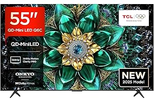 TCL 55Q6C-UK QD-Mini LED TV, 4K HDR Premium 1000nits, Smart TV Powered by Google TV (Dolby Vision IQ & Atmos, Onkyo 2.1 Sound System, 144Hz Motion Clarity Pro, 2025 New Model)