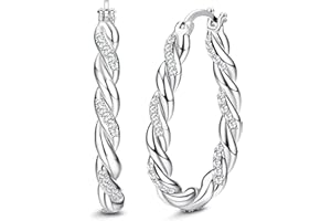 KRFY Orecchini Donna in Argento 925 Orecchini a Cerchio Placcato 14K/ Oro Bianco Con AAA Cubic Zirconi Ipoallergenico Ritorto Orecchini a Cerchio ovali Chunky Oro/Argento per Donne Ragazze