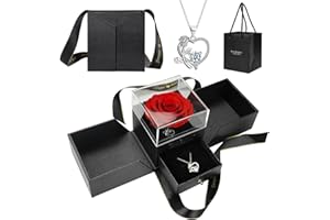Weiope Rosa Eterna,Caja de Regalo de Rosa Preservada con Collar Regalos Originales para Mujer Mama Novia Pareja Hermana Mom Abuela Regalo San Valentin,Dia de la Madre,Aniversario,Cumpleaños,Navidad
