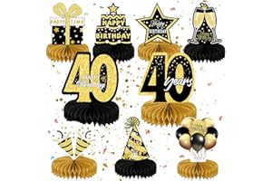 MINICLOSS 9 Stück Geburtstag Dekoration 40. Tischdeko Geburtstag Schwarz Gold 40 Geburtstag Mittelstücke Waben Party Tischdekoration 40. Geburtstag Tischdeko Set für Männer Frauen Geburtstag Party Zubehör