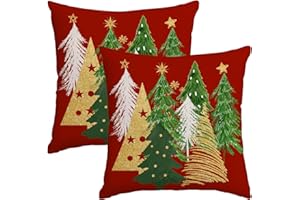Miaikoe Christmas Cushion Covers 45x45 cm Set of 2 Christmas Tree Red Decorative Pillow Covers Winter Holiday Cushion Cases Decor for Home Couch Sofa