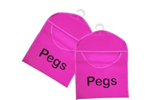 Laundry Mate Pack of 2 Peg Bag for Washing Line with Hanger Waterproof Clothes Peg Holder and Storage Bag Durable Laundry Peg Basket with Hanger - Pink