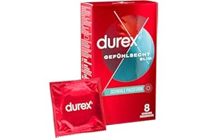 ‎DUREX Durex Gefühlsecht Slim Kondome – Dünne Kondome mit schmaler Passform & mit Silikongleitgel befeuchtet – 8er Pack (1 x 8 Stück)