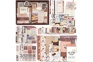 BetterJonny 346 Stück Scrapbook Zubehör Set - Ästhetisches Papier Mit A6 Raster Notizbuch, Aufkleber, DIY Geschenk für Teenager Mädchen, Vintage