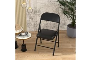 Rcynview Chaise Pliante Salle a Manger Interieures Exterieur, Chaise Camping Pliante Confortable avec Assise Rembourrée en Simili Cuir, Chaises Pliantes de Cuisine, Terrasse, Jardin, 1 Chaise Noir