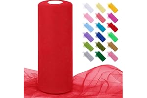 Uiopa Tulle Rosso 30cm x 91m Rotolo Tulle Matrimonio Poliestere Tessuto Decorazione Nastro per Bomboniere, Matrimonio, Feste, Gonna Tutù, Artigianat
