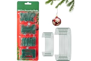 Trimming Shop 300PCS Green Bauble Hooks for Christmas Tree Decorations - Christmas Tree Ornament Baubles Hangers Metal Hooks for Home Kitchen Party Decorations, Assorted Sizes