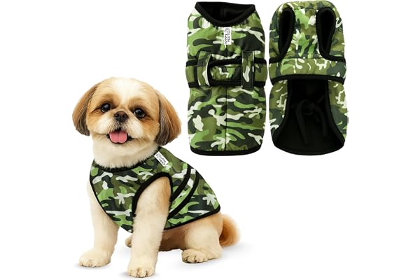Little Needs Dog Jacket for Winter (Army Print, 16 Inch) Camouflage Design, Waterproof & Windproof Polyester Coat with Fleece, Adjustable Velcro Closure, Warm Vest for Cold Weather