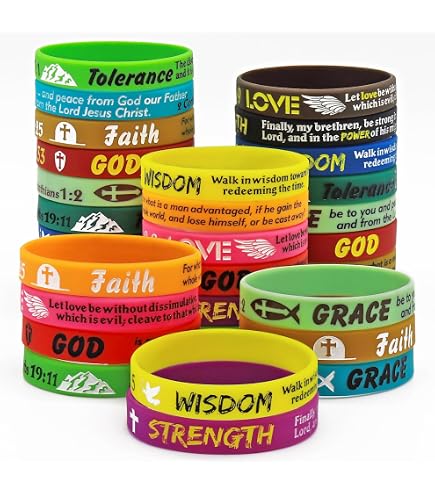 HONTIUS Bracelets en silicone bibliques, 18 pièces Élastiques en Silicone Bracelets Chrétien inspirant en caoutchouc élastique Religieux versets bibliques pour Homme Femme École Noël Pâques A
