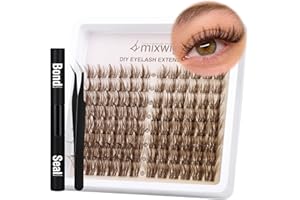 LVMIXWIG Wimpernbüschel Kit Wispy Wimpernbüschel Wimpernverlängerung Natürliche Wimpernverlängerung Kit mit 12-18MM Braune Einzelwimpern Wimpern Bonding und Versiegelung & Wimpern Applikator