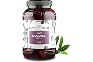 Lamda Estate - frische Oliven Kalamata 1 KG natur mit Stein, eingelegt in Salzlake | griechische schwarze Oliven Jumbo (1)