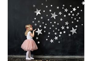 ELES VIDA 100 stickers muraux étoiles pour la chambre des enfants - ensemble d'autocollants muraux - bébé ciel étoilé à coller sur la décoration murale autocollant - argent