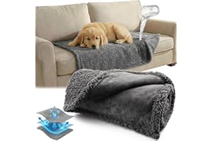 Onarway Waterproof Dog Blanket Medium: 70cm x 100cm Grey Pet Throw for Bed Sofa & Car - Washable Sherpa Fleece Cover - Leakproof Puppy Pee Pad Protection - Warm Reversible Thermal Rug