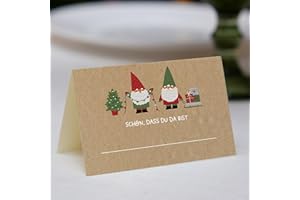 ‎HEAVEN+PAPER 25 Tischkarten Weihnachten Wichtel - Platzkarten zum Selbst beschriften mit Text "Schön, dass du da bist" für Adventszeit als Dekoration Tisch