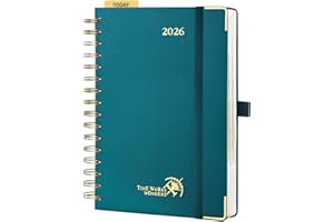 POPRUN Agenda 2026 Giornaliera Spirale 21,5 x 14,5 cm, Copertina Rigida, 1 Giorno 1 Pagina con Righello in Plastica e Angoli a Strappo, Carta Spessa da 80 GSM, Verde Pacifico