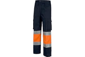 Teamwork WorkTeam Pantalón con 2 Cintas de Alta Visibilidad y Reflectante, Refuerzos y Multibolsillos. EN471. Unisex