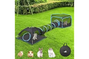 Pawaboo Parque para Mascotas con Túnel Portátil, 3 en 1 Túnel para Gatos Plegable con Tienda y Parque de Malla Transpirable, Corralito para Gatos Conejos Animales Pequeños, Azul Claro + Negro