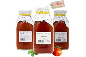 GUSTOTIPICOITALIANO Sugo Pronto Artigianale da 250 ml - Tris di 3 Sughi - Amatriciana - Basilico - Salsiccia - In Olio Extra Vergine di Oliva - Pronti Solo da Scaldare
